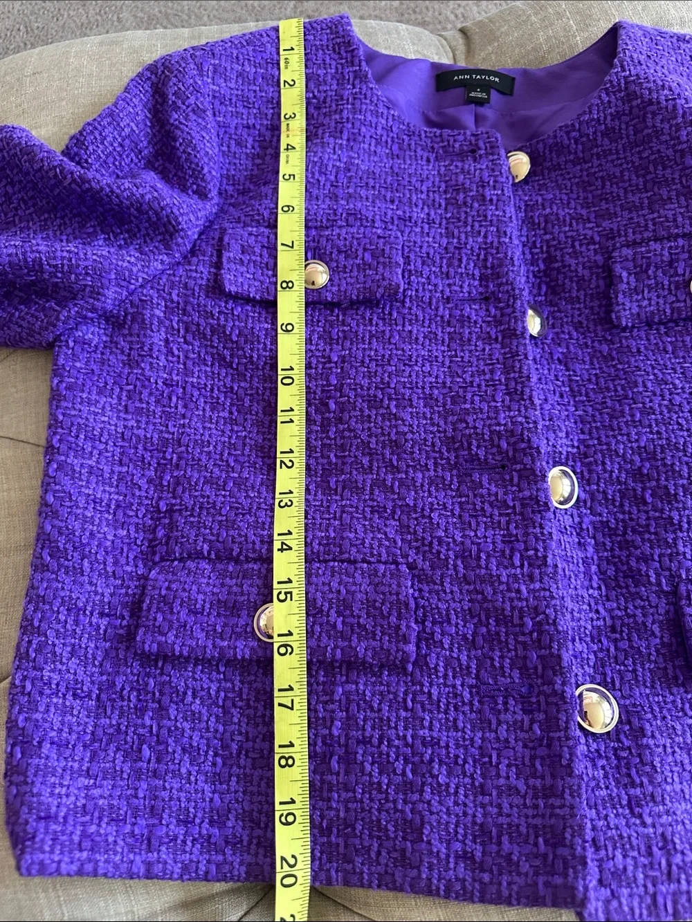Ann Taylor Purple Tweed Boxy Blazer